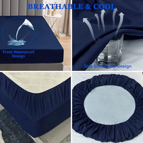 Image of 100% Waterproof Mattress Protector | Permium Cotton Mattress Skin Friendly Bed Cover | Breathable & Non-Allergenic Ultra Soft Elastic Fitted Bed Protector | 78x36 Inch, Single, Blue