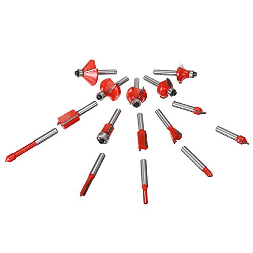 Fase Router, Holzfräser 15-teiliges 1/4-Zoll-Schaft-Wolframkarbid-Fräser-Set for Holzschneider