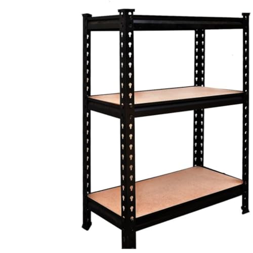 Image of SHIOK DECOR Multiple Layer Iron Rack for Storage | Adjustable Metal Shelf with Wooden Plank | Multipurpose Boltless Garage Racks & Shelves | Heavy-Duty, Rustproof Design (Black) 3 Tier