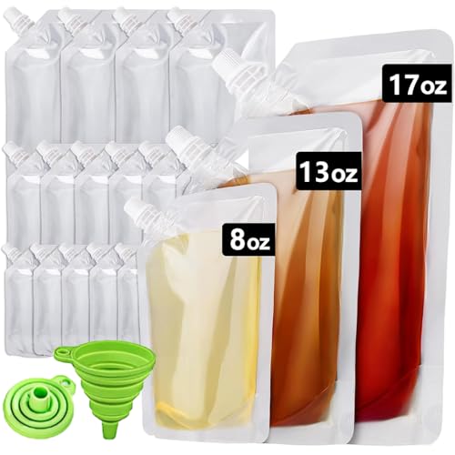 15Pack Drink Pouches, Refillable Drink Pouches for Festivals Clear Travel Plastic Drinks Flasks Reusable Alcohol Liquor Juice Bags Drink Container Party Halloween Christmas Hot Cold Beverage
