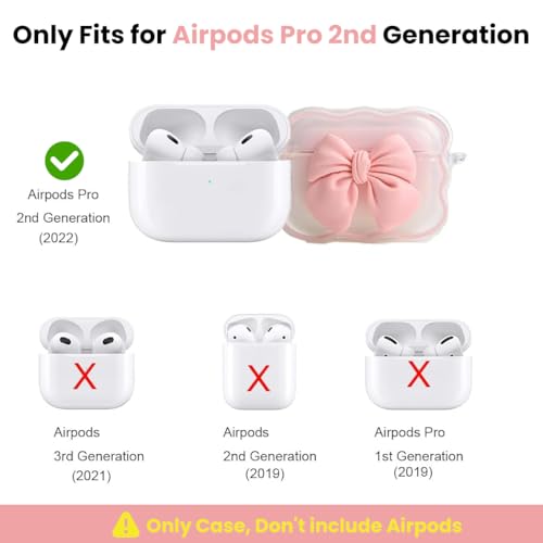 Image of ZORBES Compatible with AirPods Pro 2, TPU Charging Case Cover with Jelly Finish, Pink Bow Charm Design and Pendant Bow Chain, Anti-Scratch Protective Earbud Case