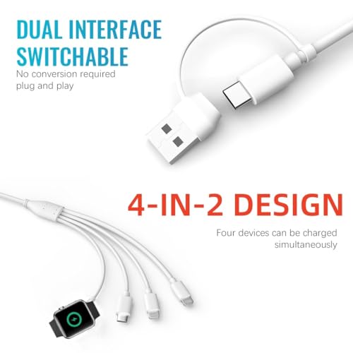 Image of Verilux 4 in 2 Type C Cable Fast Charging, 5.9FT Type C Cable for iPhone Wireless Magnetic Charging Cable for Watch, USB /C to C, Lighting, Magnetic Wireless Pad for Watch Series SE /8 /7 /6 /5 /4 /3