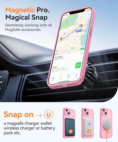 Image of CANSHN Magnetic for iPhone 13 Case, Upgraded [Full Camera Protection] [Compatible with Magsafe] [Translucent Matte] Shockproof Protective Phone Case for iPhone 13 6.1 inch - Pink