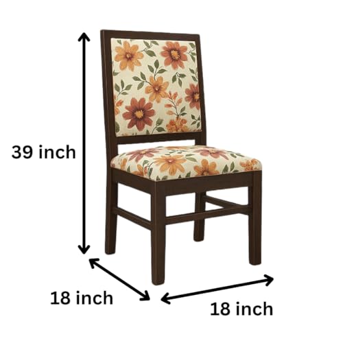 Image of KENDALWOOD Furniture | Solid Sheesham Wood Dining, Study Chair | Multipurpose Chair Set of 2 | Finish:- Walnut Finish with Cream Flower Printed Cushions | 1 Year Warranty |