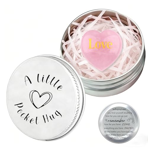 ZENTHRAA Rose Quartz Heart of Stone Healing Crystal Gifts for Women Love Engraved Pink Crystal in a Tin Crystal Heart Gift in a Tin Rose Quartz Crystals Healing Gifts for Women