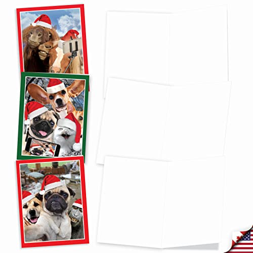 Image of The Best Card Company - 10 Blank Animal Christmas Note Cards - Assorted Bulk Holiday Cards for Men and Women, Fun Wildlife (4 x 5.12 Inch) - Holiday Animal Selfie M2373XSB