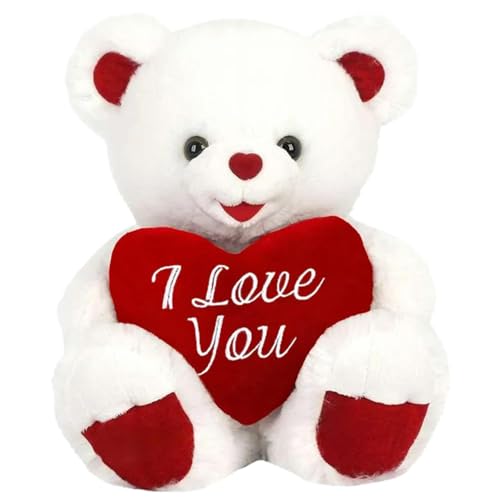 Ours en peluche pour la Saint-Valentin et mariage avec oreiller cœur blanc brodé 20cm