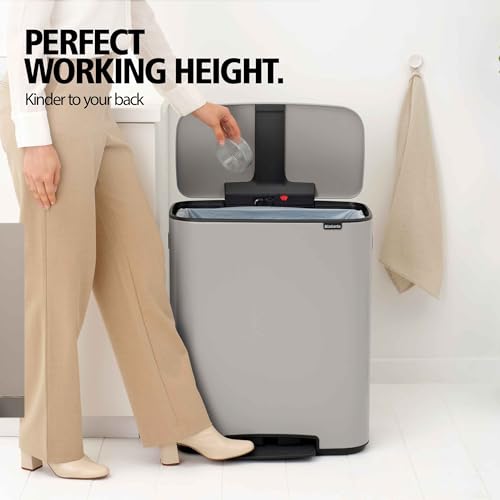 Image of Brabantia Bo Pedal Bin 15.9 Gallon /60L (Soft Gray), Soft-Closing Kitchen Garbage Can, Step-On Trash Can with Removable Inner Bucket, PerfectFit Trash Bag Pack Included