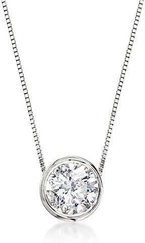 Ross-Simons 0.75 Carat Bezel-Set Diamond Solitaire Necklace in 14kt White Gold. 18 inches