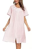AVIIER House Dresses for Women Cotton Short Sleeve Housecoat Summer Robes with Pockets Pink M