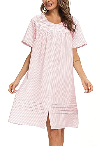 Aviier House Dress Women Short Sleeve Duster House Coat Robe Button Down Sleepwear (Xxl, Pink) #TOP27