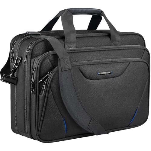 KROSER Laptop Bag Premium Laptop Briefcase Fits Up to 17.3 Inch Laptop Expandable Water-Repellent Shoulder Messenger Bag Computer Bag for Travel/Business/Men/Women-Black/Blue