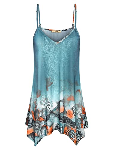 Miusey Floral Tank Top Women, 2022 Summer Sleeveless Bohemian Fashion Pattern Camisoles Holiday Wear Irregular Hem V Neck Trendy Elegant Simple Halter Cami Tunic Clothes Green 2Xl #TOP23