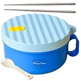 AI LOVE PEACE Ramen Bowl, 40 oz Microwaveable Noodle Cooker for Ramen, Pho, Soup, and Pasta, Dishwasher Safe and Portable, Ideal for Home, Office, Dorm, or Gift (Blue)