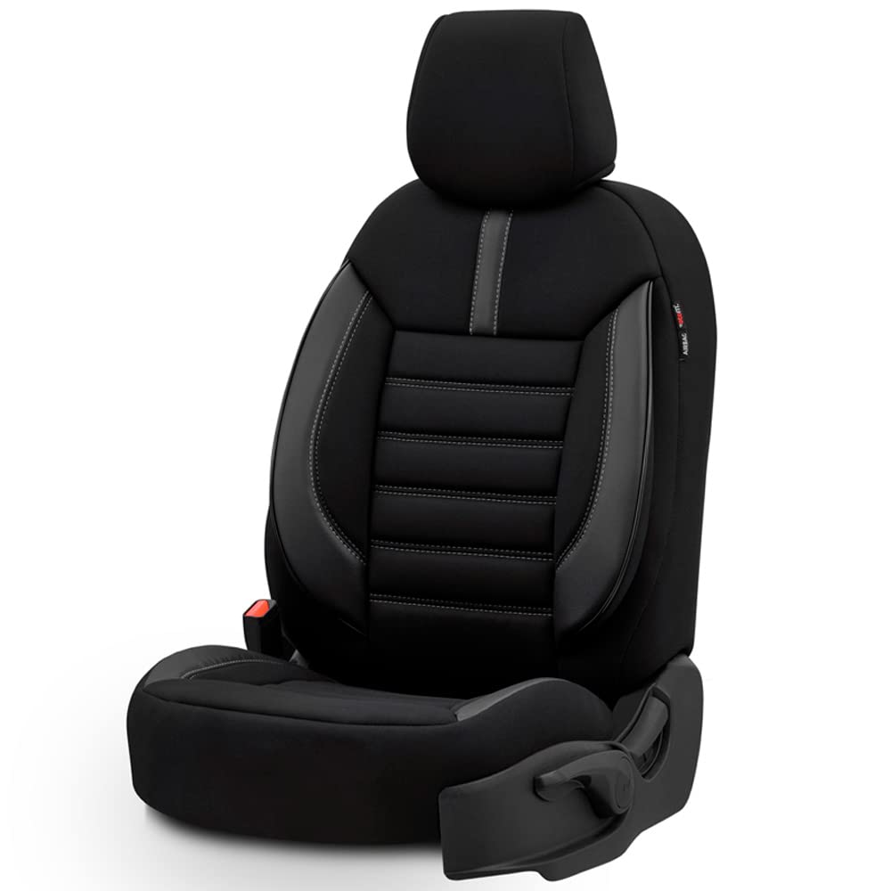 otoM Housse de sièges en textile/cuir 'Limited' Noir + Surpiqûres gris | 11-pièces - universel - adapté aux Side-Airbags