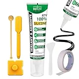 BUFFFZIT RTV Silicone Adhesive Sealant – Waterproof Flexible Caulk, Strong Bond & Crack Resistant, Multi-Surface Sealant for Automotive Gaskets, Engine, Windows, Bathroom & Kitchen, Black, 5 Oz