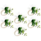 SHINEOFI Serviettenring 6 Stück Blumenform aus Handgeflochtenem Leinenseil Dekorative Serviettenschnalle Weiß Grün für Tischdekoration Restaurant und Zuhause