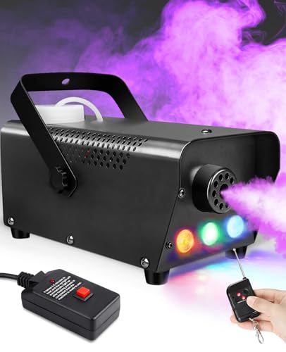 Smoke Machine,500W 2000CFM Fog with Wireless Remote Controls, Fog Machine 3 LED Lights with Colorful Smoke, for Outdoor Halloween Party Wedding Stage Effect