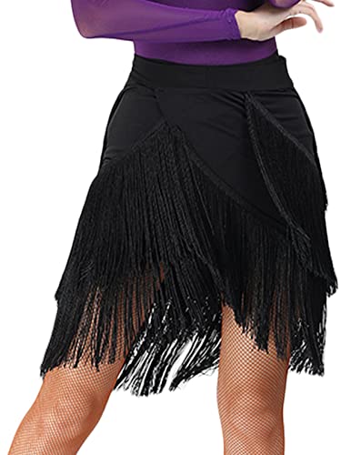 Latin Dance Skirt For Women Clothes Sexy Hi-Lo Dancing Chacha Hip Scarf Fringe Irregular Hem Hip Wrap For Ballroom Tango Salsa Black #TOP23