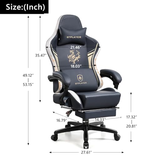 GTPLAYER Gaming Chair with Bluetooth Speakers and Footrest, Dragon Series Video Game Chair, Heavy Duty, Ergonomic, Esports Computer Office Chair,(BLUEGRAY)