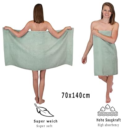 Betz 4 Stück Strandtücher Duschtücher Set Größe 70x140 cm Duschhandtuch Badetuch Strandtuch Handtuch Premium 100% Baumwolle Farbe heugrün – Bild 6