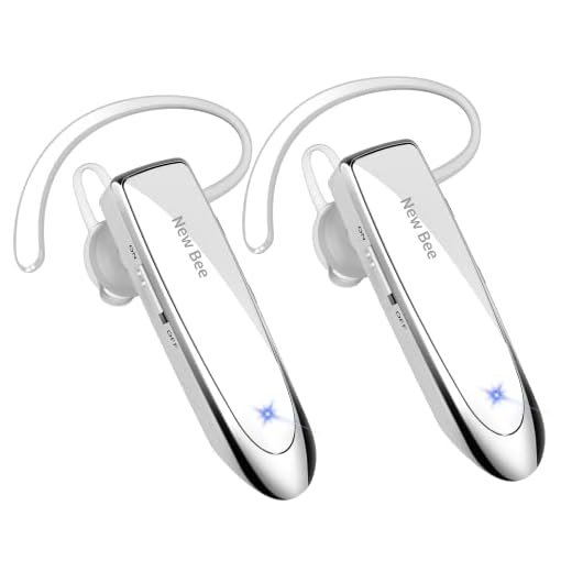 New bee [2 Pack] Bluetooth Earpiece V5.0 Wireless Handsfree Headset 24 Hrs Driving Headset 60 Days Standby Time with Noise Cancelling Mic Headsetcase for iPhone Android Laptop Truck Driver(White)