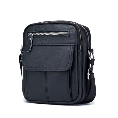 Mochila cruzada de pecho en cuero negro resistente al agua para hombre