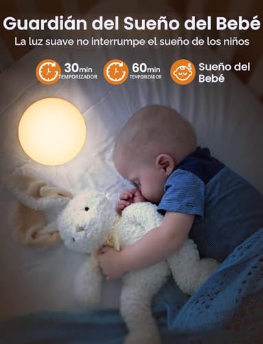 Miniatura 2 de Koofit Luz Nocturna Infantil, Luz Quitamiedos Infantil Recargable Con Control Táctil, Temporizador, 8 Rgb Colores Lámpara Bebe Noche Para Niños, Dormitorio, Guardería, Regulable Luces Presença Bebe