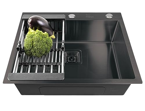 Image of Fossa 5-Year Warranty 24 inchx18 inchx10 inch inch Single Bowl With Tap Hole Premium Stainless Steel Handmade Kitchen Sink Black (Matte Finish)