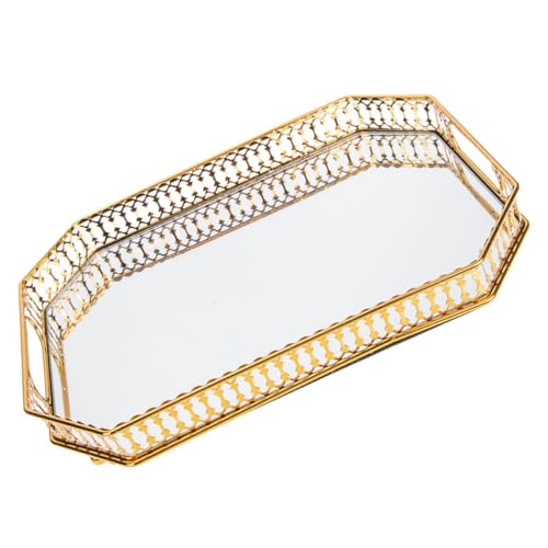 CONGARTENO Plateau Miroir Décoratif Métal Doré avec Surface Miroir Support Rangement Salle Bain Polyvalent pour Bijoux Cosmétiques et Fruits Plateau Élégant pour Chambre et Coiffeuse