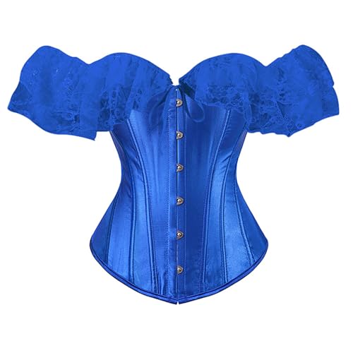 Corset Waspie élastique en dentelle bleue style victorien chic 4XL