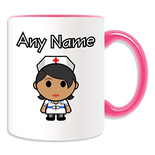 Regalo personalizado – Taza de enfermera en vestido blanco negro (tema de diseño profesional, opciones de color), cualquier nombre o mensaje en su único – NHS Hospital Worker Staff Uniform Red Cross Hat Asia General Practice GP Ocupación