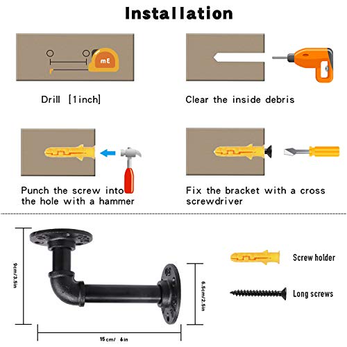 Home Tzh 1/2" Pipe Shelf Bracket，Wall Mounted Floating Shelf Bracket, Steam Punk Decor Hanging Wall Metal Bracket, Heavy Duty Decorative Rustic Shelving Bracket, Set Of 4(3.5X6") #TOP1