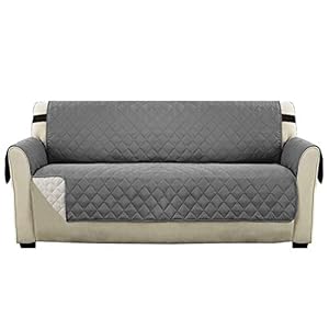 H.Versailtex Sofa Protector for Pets, Water Resistant Sofa Slipcover 3 Seater for Kids, Machine Washable Quilted Couch Covers with Adjustable Elastic Straps(Grey/Beige)