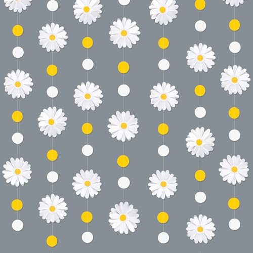 Décorations de fête Marguerites, Guirlande de Marguerites Jaunes et Blanches à Pois Guirlande de Fleurs 3D Double Face pour Printemps Été Anniversaire...