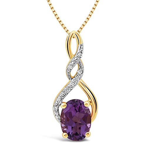 Oval Twist Amethyst Pendant Necklace Diamond Accent in Sterling S...