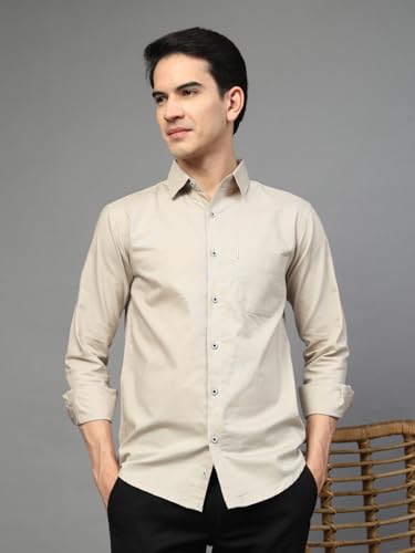 Image of Majestic Man Solid Cotton Casual Shirt - Slim Fit, Full Sleeves, Premium Button Closure