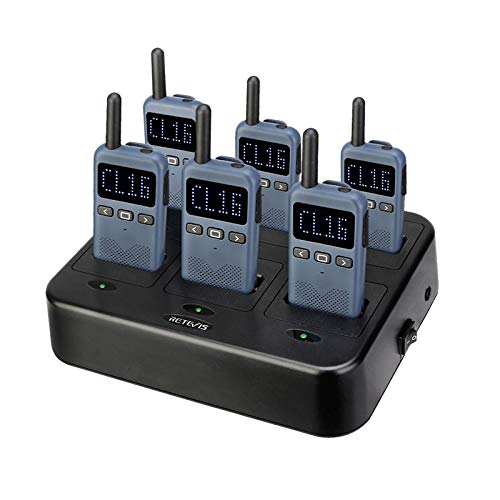Retevis RB19 Walkie Talkies for Adults, Portable Rechargeable Two Way Radio, FRS 22 Channel, Ultra-Thin, License-Free,1650mAh Battery (6 Pack),with 6 Way Multi Charger