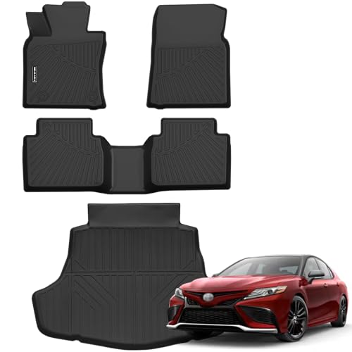 Floor Mats & Cargo Liner for 2018 2019 2020 2021 2022 2023 2024 Toyota Camry (FWD Only Not for Hybrid) All Weather Protection TPE Rubber Full Set Floor Liners & Trunk Mat 2024 Camry Accessories