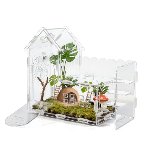 Image of Magnetic Acrylic Terrarium for Jumping Spiders & Small Pets - Easy-Access Front Opening, Feeding Hole, Ideal for Reptiles, Tarantulas, Hermit Crabs & More