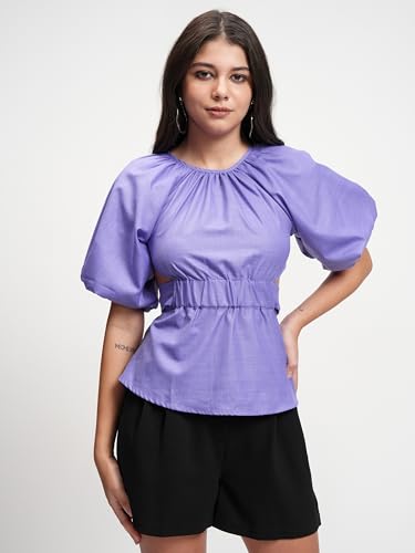 Image of Tokyo Talkies Women's Kimono Sleeve Cinched Waist Top | Back Cut-Out | Elegant & Trendy | Perfect for Casual & Semi-Formal Outings | Tops for Woman | Women Tops | Stylish Top