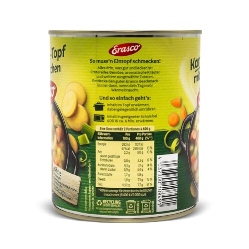 Erasco Kartoffeltopf mit Würstchen (1 x 800g), In rund 5 Minuten fertig – Mit Kartoffeln und Möhren - Einfach lecker