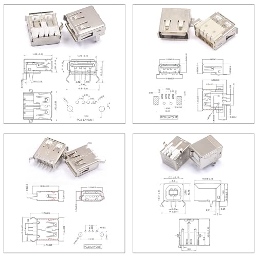 Kit surtido conector USB 2.0 hembra y macho para PCB miniatura 5