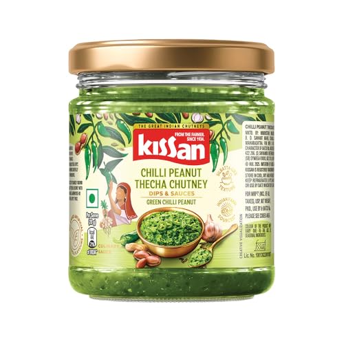 Image of Kissan Chilli Peanut Thecha Chutney, 200g, For Authentic Maharashtrian Taste, With Green Chilli, Garlic & Roasted Peanuts, Silbatta Like Texture, Ready To Eat, Nutty & Spicy Flavour