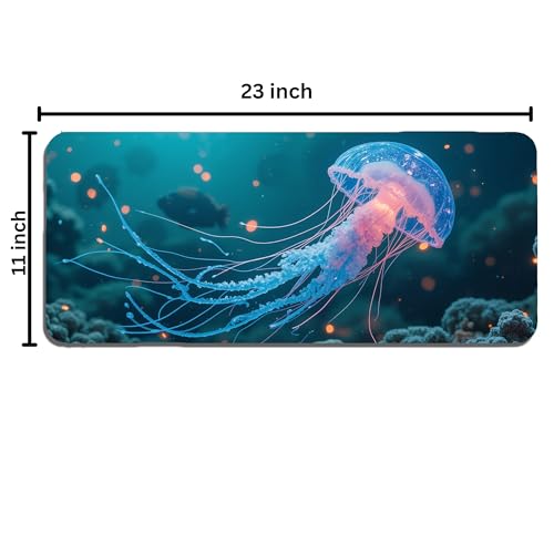 Image of Jellyfish XL Extended Gaming Mouse Pad | XXL Large Desk Mat 60x30cm for Laptop & PC | Non-Slip Rubber Base, Waterproof, Durable & Smooth Surface | Office, Gaming & Study, asthetic