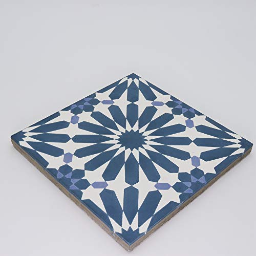 Moroccan Mosaic & Tile House Ctp54-03 Alhambra Handmade Cement Tile, Navy Blue/White/Purple #TOP7
