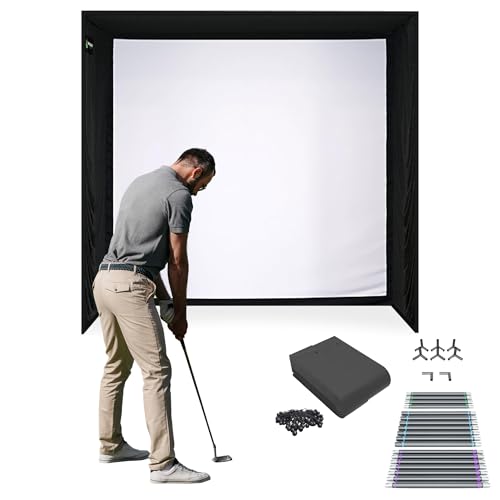 The Indoor Golf Shop SIG8 Golf Simulator Enclosure - Easy Push-Pin Assembly - Professional-Grade - Includes Impact Screen, Enclosure Surround, Protective Padding, Poles & More - 8'4'' x 8'4'' x 5'