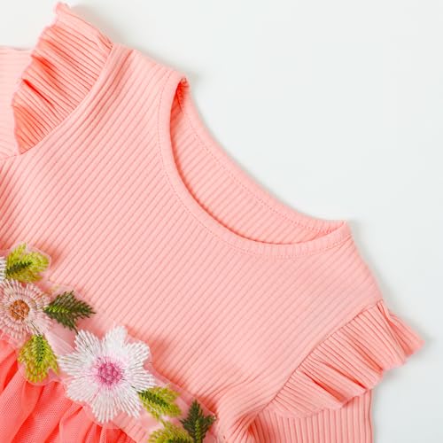 Image of HILEELANG Little Flower Girl Tulle Tutu Dress Easter Cotton Ribbed Birthday Wedding Party Princess Dresses