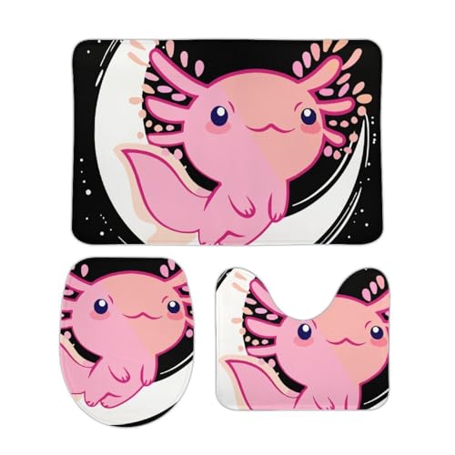 トイレマット 3点セット Just A Girl Who Loves Axolotls フタカバー 便座カバー 洗える お風呂マット ふわふわ 滑り止め U型 O型 兼用 ズレない おしゃれ 吸水速乾 50cm x 80cm