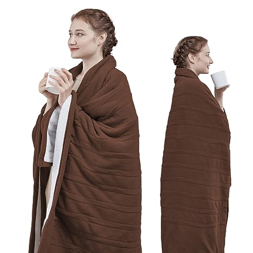 Pipimama Heated Throw Blanket Electric 50” X 60” Sherpa & Polar Fleece Heating Blanket Throw Fast Heating With 5 Heating Level, 4 Hours Auto-Off, Overheating Protection Machine Washable, Coffee #TOP10